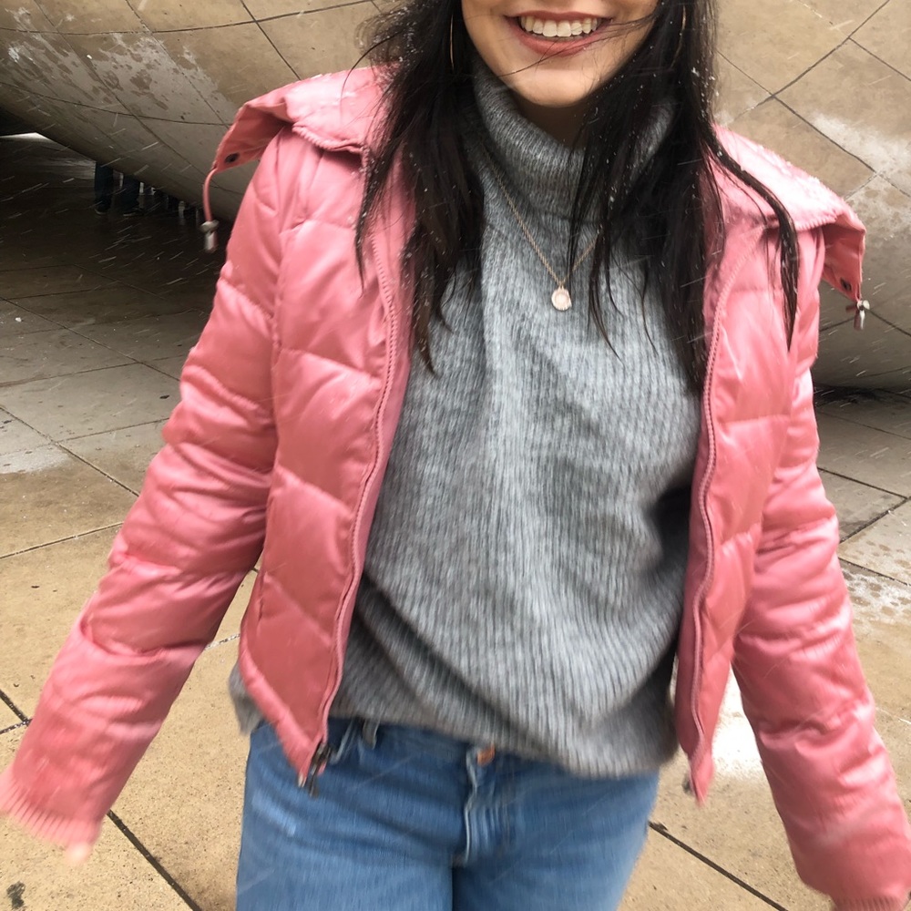 Pink Vintage Puffer Guess Crop Jacket Y2K